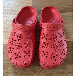 Crocs Classic Floral Cut Out Clog Red Orange Men 9 Women 11 Athleisure Casual